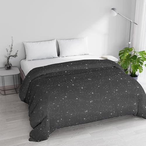 Trapunta Invernale Imbottita Letto Matrimoniale 250x245cm DoubleFace BASIC fantasia STARS GRIGIO, Made in Italy - Piumino Reversibile in morbida Microfibra 200gr/mq - Piumone Lavabile in Lavatrice
