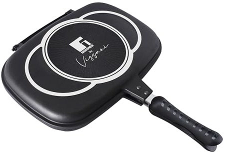 BERGNER by Vissani Padella doppio grill effetto fornetto 32x24x7,2cm, corpi separabili in alluminio pressofuso con rivestimento antiaderente effetto pietra, chiusura ermetica