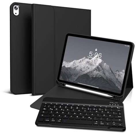 GKABXY Hülle mit Tastatur für iPad Air 11 Zoll (M4/M3/M2) 2026/2025/2024, iPad Air 5./4. Generation 2022/2020 10,9 Zoll, magnetisch Abnehmbare Folio Bluetooth Tastatur hülle mit Stifthalter, Schwarz