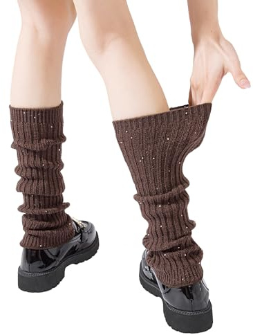 Yawlsow Stulpen Damen Knöchelwärmer Winter Gestrickte Beinwärmer für Mädchen Frauen Leg Warmers Y2k Rüschen Beinstulpen niedlich Kawaii Kniestrümpfe Harajuku-Zubehör für Warm Ballett Yoga Tanz