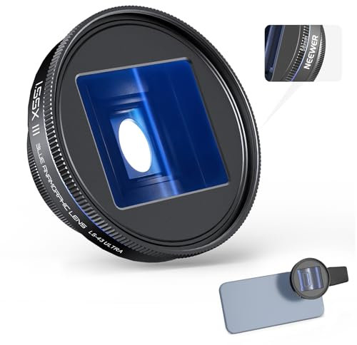 NEEWER 1.55x Blue Anamorphic Lens Compatible with iPhone Android Samsung, Phone Camera Accessories with 17mm Threaded Lens Clip & 58mm Filter Adapter Ring, Cinematic Wide Screen Effect, LS-43 ULTRA