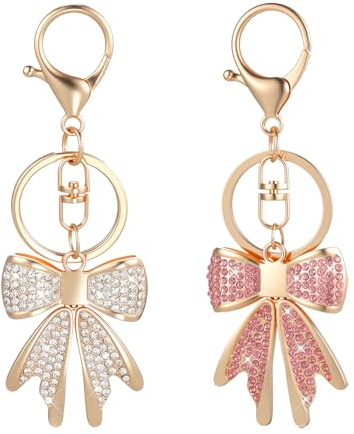 Teaaha 2PCS Bow Keychain Purse Bag Charms for Women, Rhinestone Bow Keychains Backpack Charm Key Chain Cute Handbag Charms Accessories for Purses Key Chains Car Keys