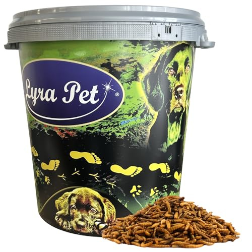 Lyra Pet® 5 kg de vers de Farine Mélange de Larves de Mouches Soldats séchées + Seau de 30 L | Rapport Calcium/phosphore idéal | Nourriture Naturelle pour Oiseaux, rongeurs, Poissons & Reptiles