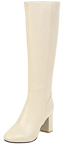 Bottes à talon bloc haut pour femme avec fermeture éclair latérale, bottes élégantes pour femme, design à bout carré rond, structure de tige lisse, semelle intérieure rembourrée, semelle antidérapante