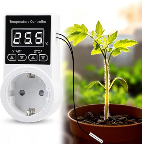 Programmerbart termostatuttag, 230 V 16A digital temperaturregulator med sond och LCD-skärm, kontaktkontroll för uppvärmning och kylning - för växthus, akvarium, reptil