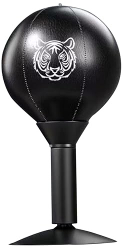 Muzrunq Saco de Boxeo de Escritorio para niños y Adultos, Pelota de Boxeo de Gran Resistencia con Soporte, patrón de Tigre, PU, ​​Entrenamiento para Practicar, Alivio del estrés, Saco de, Negro