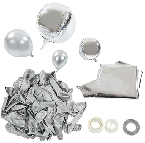 Ballonggirlandersats Naturlatex och folieballonger med fast remsa och tejp för festbröllop födelsedagsdekorationer 66 delar blå blandning (Silver)