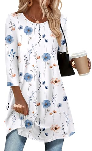 Zeagoo Womens Blouses 3/4 Sleeve Tops Elegant Tunic Blouse Crew Neck Shirts