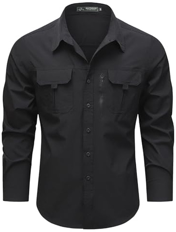 Voylansi Slim Fit-skjortor för män UK cargotröjor för män UK lätt och andningsbar skjorta för sommar utomhus inomhus användning bekväma och lätta långärmade snabbtorkande och taktiska skjortor, Svart