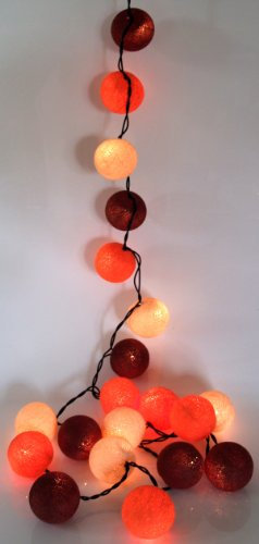 GURU SHOP Stoff Ball Lichterkette, 20`er LED Kugel Lampion Lichterkette - Sommer Farbe, 7x7x350 cm
