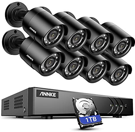 ANNKE CCTV Camera System Outdoor, Smart Human/Vehicle Detection, 8 x 1080P Security Bullet Cameras and 3K Lite 8CH Surveillance DVR with 1TB HDD,Dual-light with Color Night Vision,IP67 Weatherproof