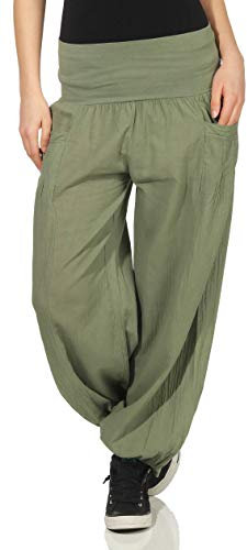 Malito Damen Stoffhose leicht | Pumphose zum Tanzen | Freizeithose zum Chillen | Haremshose - Sommerhose 17633 (Oliv)