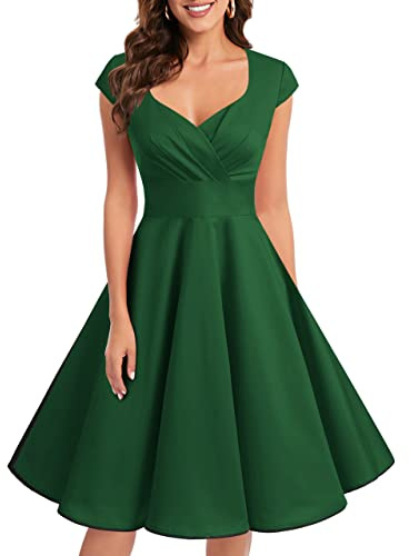 1950-tals cocktailklänning i vintage-/retrostil från Bbonlinedress. Rockabilly, V-ringad, veckad kjol, aftonklänning, festklänning.