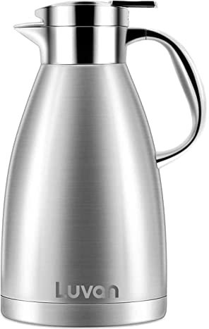 Luvan 1,8L Thermos,Pichet Isotherme Acier Inoxydable Cafetière Isolante 12h Chaud et 24h Froid Double Paroi Isolée sous Vide Thermos d'isolation Théière pour Le Jus de thé Café
