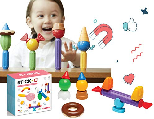 Stick-O Mattoncini magnetici per Bambini dai 1 Anni in su Giocattoli da Costruzione creativi Giocattoli educativi con Magnete Giochi di Imitazione per Ragazze Ragazzi Giocattoli Montessori 26 Pezzi