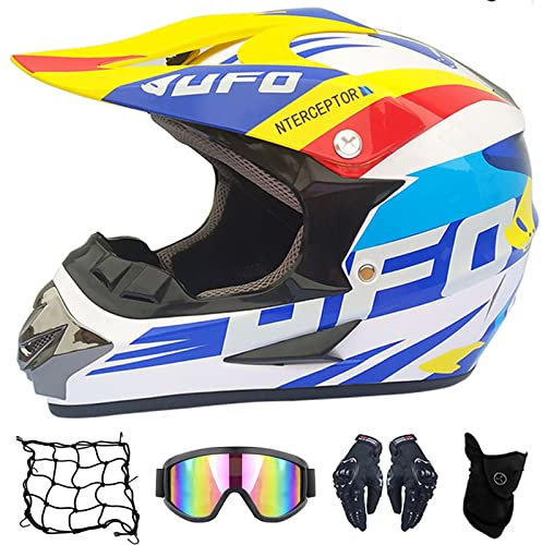 VOMI Casco de Cross Adolescentes Juego de Casco de Motocross Adultos Casco Off Road con Gafas Máscara Guantes, Casco Todoterreno Unisex para Downhill Scooter MTB MX ATV Enduro Dirt Bike,Rosado,L