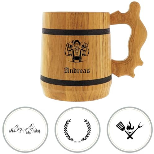 HOFMEISTER® Holz-Bierkrug mit Edelstahleinsatz - 500 ml - personalisierbar mit Name & Motiv - tolle Geschenkidee