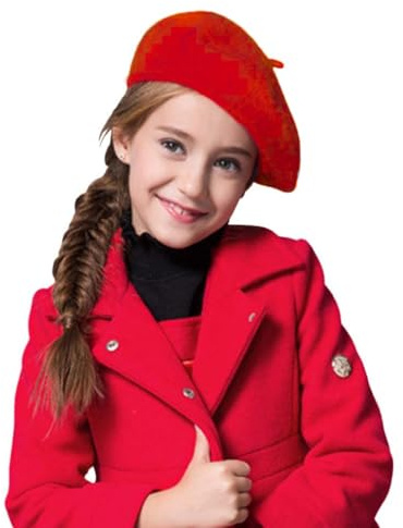 Kids Girl Wool Felt Beret Hat French Style Beanie Artist Hat Elegant Soft Stretchy Bowler Cap Classic Solid Winter Autumn Fashion Warmer Flat Caps Warm Dome Beret Headwear Red