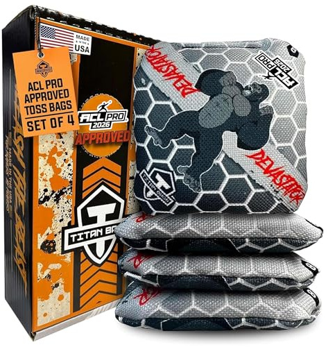 Titan Bags Lot de 4 sacs poires de cornhole Devastator approuvés ACL PRO pour tournois, durables, de qualité professionnelle, parfaits pour les jeux de lancer d'intérieur/extérieur