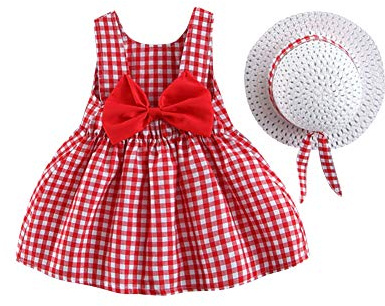 Iwemek - Vestido de bebé para niña, verano, flor, estampado, disfraz de princesa de paja, conjunto de trapecio sin mangas + sombrero de paja casual Ceremonie playa, vacaciones, ocio, fiesta, 9 meses-3