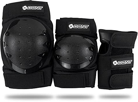 Bont Skates Kids Black Protective Pads Set with Knee, Elbow and Wrist Guards for Inline, Roller Skate (Black, L)