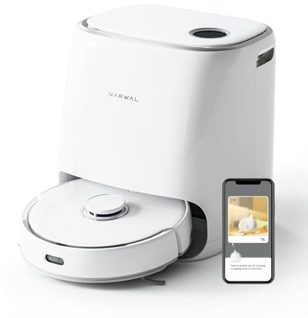 NARWAL Freo Mate Robot Vacuum and Mop Comb, Washing & Drying, Dirt Sense Ultra Clean, Auto Add Cleaner, LCD Display, Smart Swing, Arcuate-Route, WiFi, APP Control, White