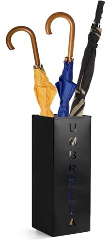 Hiceeden Square Metal Umbrella Holder, Free Standing Umbrella Rack Stand for Indoor Entryway, Umbrella Canes Walking Sticks Storage Bin for Office, Home, Hotel, Shop, 6.3 x 6.3 x 16.5, Black