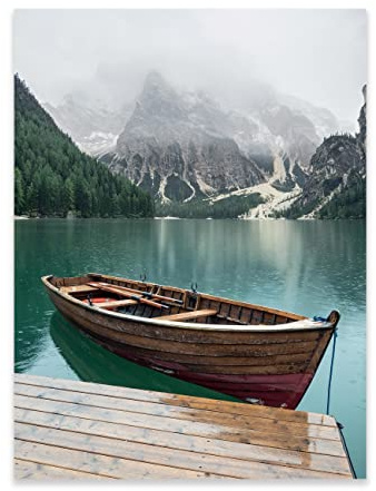 WallArena Poster Boot See Landschaft Berge 50x70 cm Hochformat - OHNE RAHMEN XXL Wandposter Kunstdruck Fotoposter Wandbild Wandbilder Wand Bild auf Poster Wohnzimmer Schlafzimmer Küche