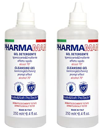 Pharmamani KIT 2 PEZZI GEL IGIENIZZANTE MANI da 250 ml. 70% Alcool, Effetto Rapido, Non appiccica, si assorbe subito e idrata le mani. Profumo gradevole, Dermatologicamente Testato.