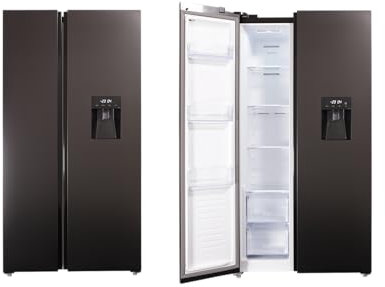 Respekta Side-by-Side Kühl-Gefrierkombination mit Wasserspender Black Steel AC178BSWS-18/178 cm Höhe / 91 cm Breite / 326 L Kühlanteil / 174 L Gefrieranteil/mit No Frost Technologie