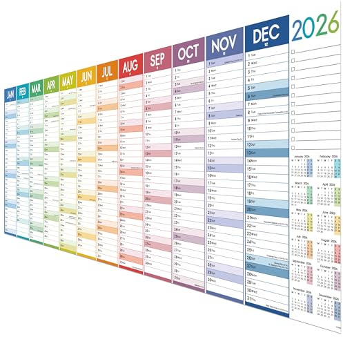 2026 Wall Planner - Wall planner 2026 Large with Thick Paper, January 2026 - December 2026 Wall Calendar, 47.5 x 16.5, XXXLarge, Gradient Colorful