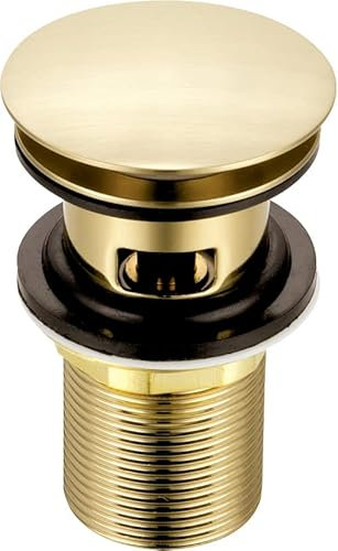 Xcel Home Waschbeckenstöpsel aus gebürstetem Gold, mit Schlitzen, kuppelförmig, Messing, rund, Waschbeckenstöpsel, Ersatz für Waschbecken, britischer Standard G 3,8 cm BSP-Anschluss,