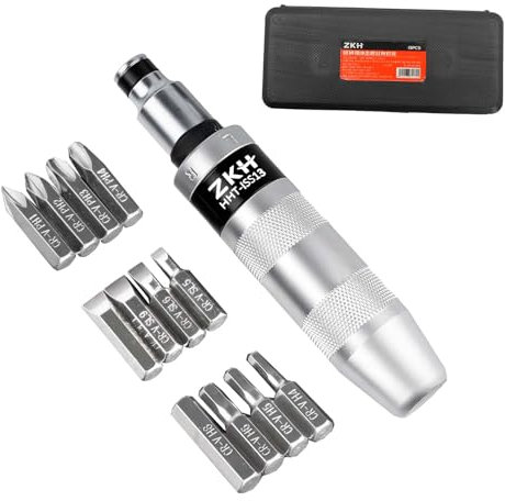 ZKH Tournevis a Frapper 13 PCS, Jeu de Tournevis à Percussion Embout Visseuse, Durable Alliage de S2, Solide, Commutation Rapide vers l'Avant et l'Arrière, pour Automobile, Moto, Construction