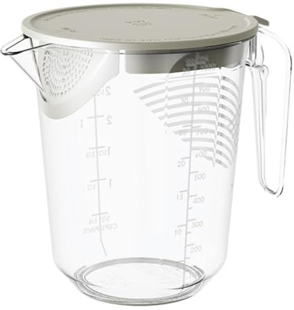 Caraffa graduata trasparente da 1 litro, con coperchio, multi misurazione, adatta al microonde, da cucina con filtro, bilancia di misurazione per la preparazione della cottura in cucina, acqua