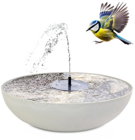 Solarbrunnen Set für draußen 45 cm Schale grau - Dekoschale und Schwimmende Solar Springbrunnen Fontäne als Outdoor Wasserspiel - Außen Gartenbrunnen als Balkon Vogeltränke, Garten Vogelbad