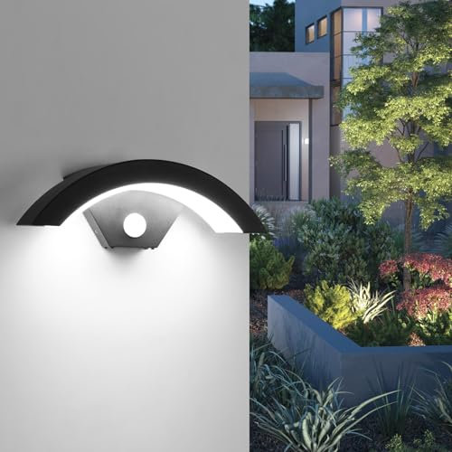 Comely Applique da Parete LED Moderna, 24 W Lampada da parete Esterno con Sensore di Movimento, Nero Applique in Alluminio IP65 Impermeabile per Giardino Terrazza Corridoio Garage Portico, 6500 K