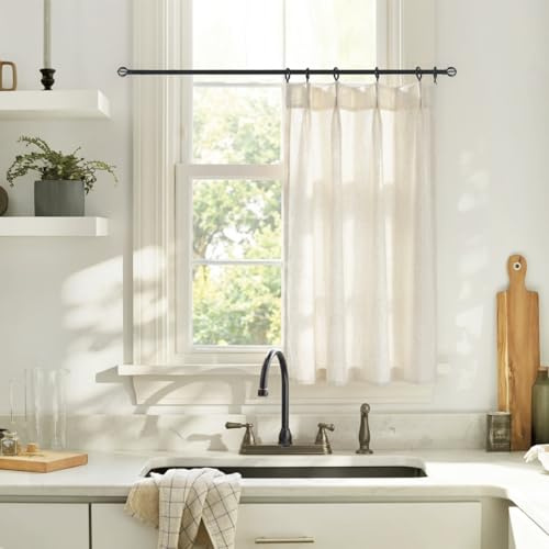 Kitchen Curtains 36 Inch Length for Cafe,Sheer Linen Pinch Pleated Farmhouse Curtains for Living Room Bathroom 36 in Long,Natural Cream Beige