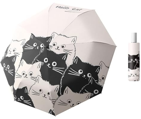 TWEW Katzen-Regenschirme, 3 faltbare Regen- und Sonnenschirme, multifunktional, manuell/automatisch, schwarze Beschichtung, Sonnenschirm, tragbare Sonnenschirme