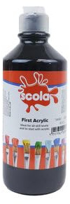 Scola Acrylic Starter Paint, 500ml Bottle, Black, Safe Non-Toxic Poster Paints, Washable, Craft Projects, Sponge Painting, For Children