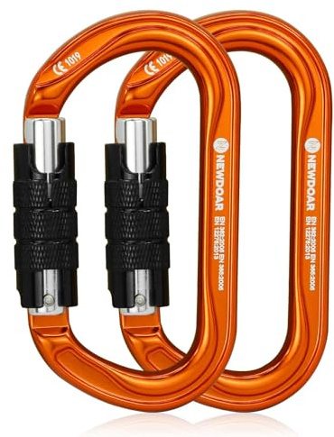 NewDoar 25KN CE&UIAA Certified Climbing Carabiner Professional O-Shaped Heavy Duty Carabiner Auto Locking Carabiner Clips for Rock Climbing,Rappelling,Rescue,Mountaineering(OG/Auto/2pcs)