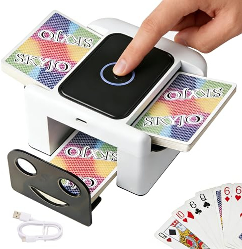 Buldoospok Silencieux Mélangeur de Cartes Automatique Rechargeable, 2000 mAh USB-C Charge, Mélangeur Automatique Intelligent Portable pour UNO Poker Blackjack Skip-Bo Texas Hold'em(Blanc)