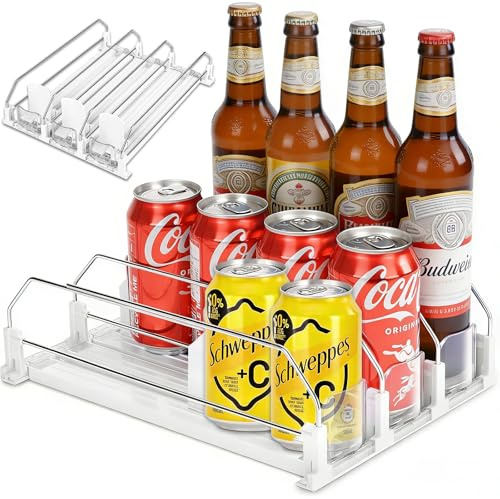 NXPZ Organizador de Bebidas Para Nevera, Distribuidor de Latas de Bebidas, Organizador Automático de Avance Automático, Capacidad Para 12 Latas, Diseño de 3 Filas, para Cocina, Supermercado, 32x25 cm