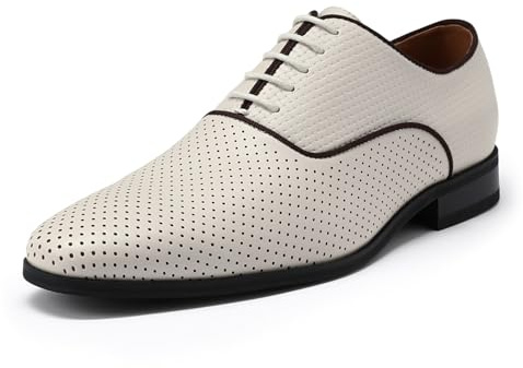 YFFUSHI Snörskor för män andas läder oxford business kostymskor, Beige, 44 EU