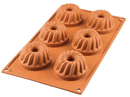 silikomart | SF058 Moule en Silicone pour monoportions MINI GUGELHUPF, anti-adhérent, 6 cavités, paquet de 1 Moule à gâteau, Ø 70 h 36 mm, Made in Italy