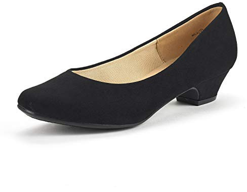 DREAM PAIRS Womens Mid Block Heels Ladies Low Court Shoes Wedding Shoes Round Toe Pumps,Size 9,Black/Suede,Mila