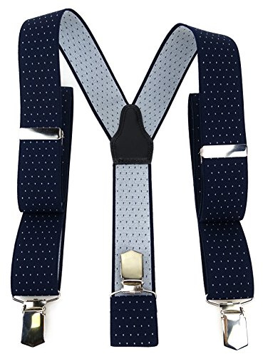 TigerTie - Bretelle unisex a Y con 3 clip molto robuste, a pois, lavorazione di alta qualità, larghezza 35 mm blu scuro, argento marino. Taglia unica