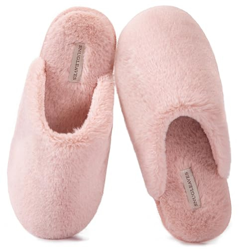 Snug Leaves Women's Fluffy Slippers Memory Foam Faux Fur Lined House Shoes | Plush Material, Slip-On, Cushioning Support, Anti-Skid Outsole, Machine Washable, Warm, Cosy