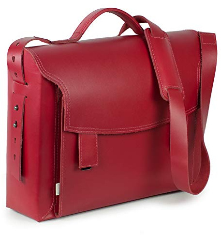 Jahn-Tasche - Luxus Aktentasche/Lehrertasche für Damen Größe L aus Leder, helles Kirsch-Rot, Grau gefüttert, Modell 609