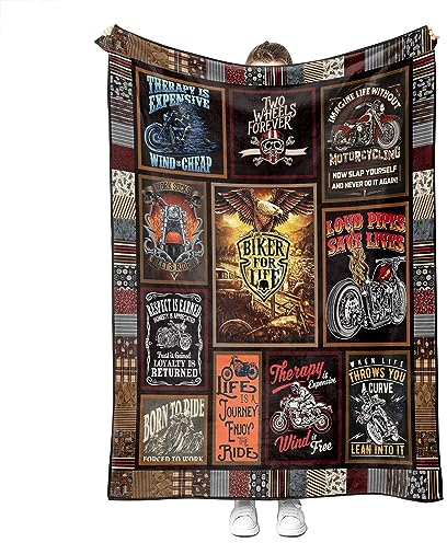 Motorcycle Blankets Super Soft Flannel Fleece Throw Blankets for Bed Sofa and Couch Cool Motorcycle Gifts for Men and Women Fluffy Warm Riding Blankets
