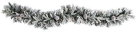 6ft. Flocked Artificial Christmas Garland with Pine Cones and 35 Warm White LED Lights,Green